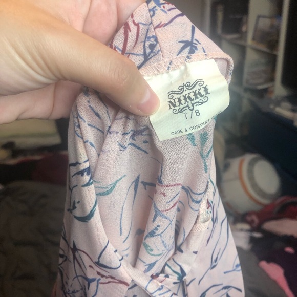 Pink Floral Tie Neck Shirt - Picture 2 of 2